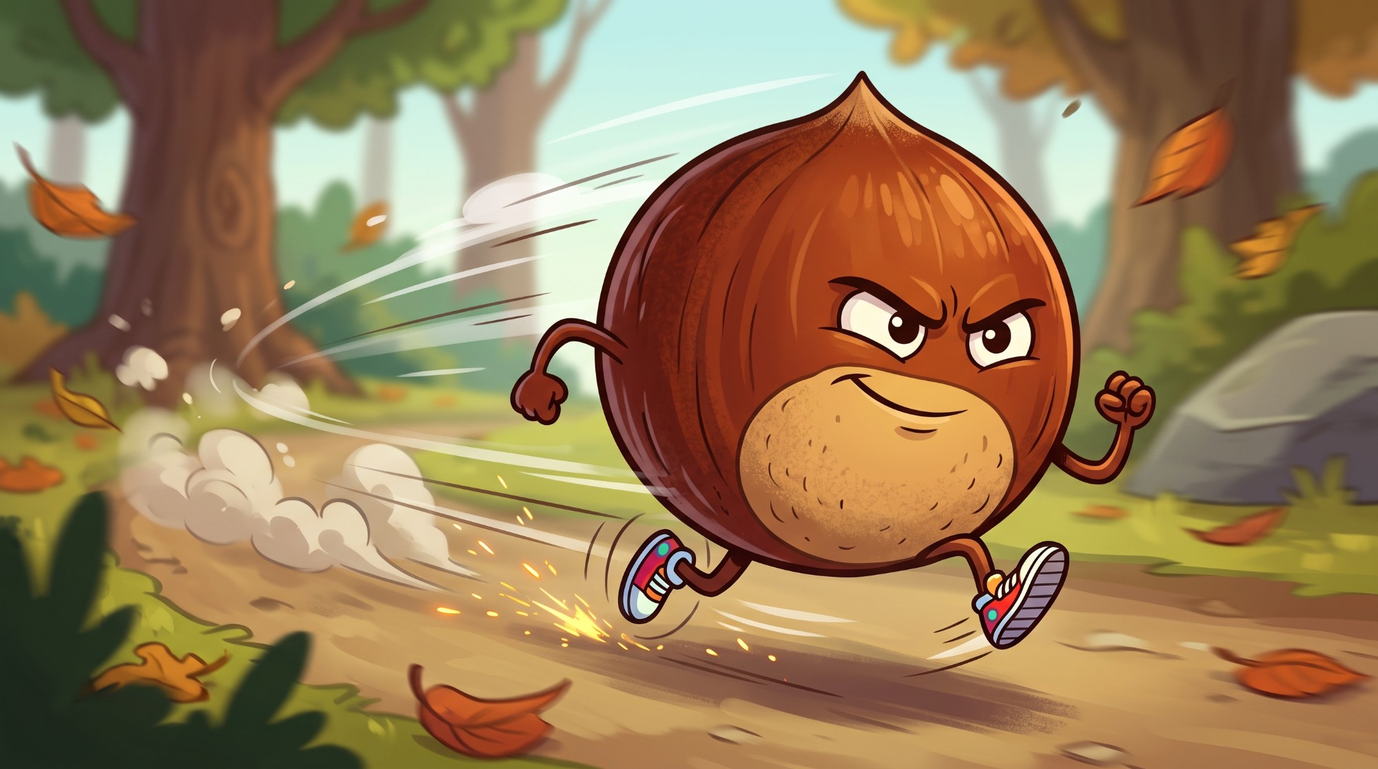 Castagna Veloce logo: a cartoon chestnut running fast