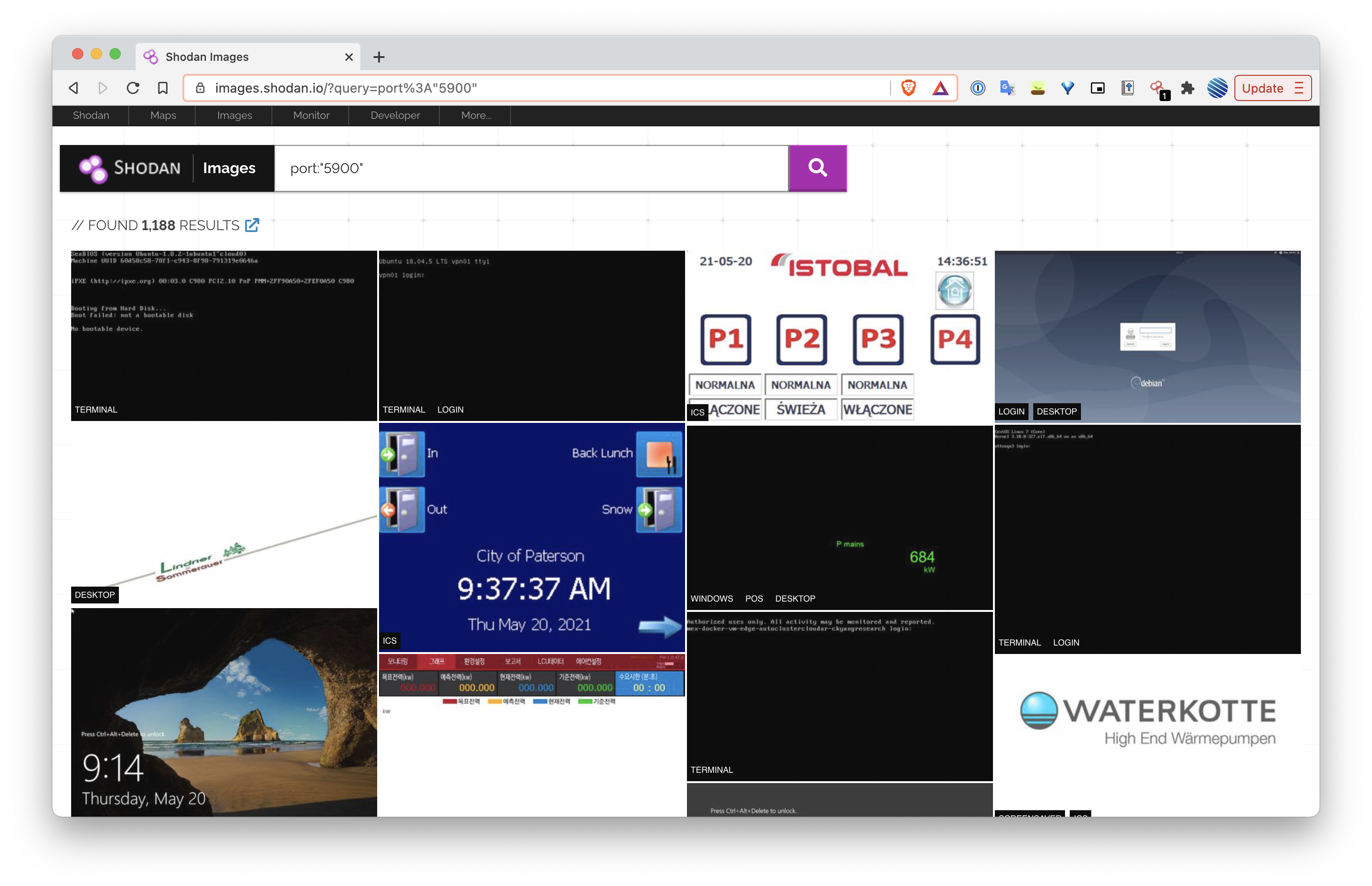 Shodan results for VNC services