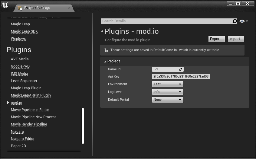 plugin settings