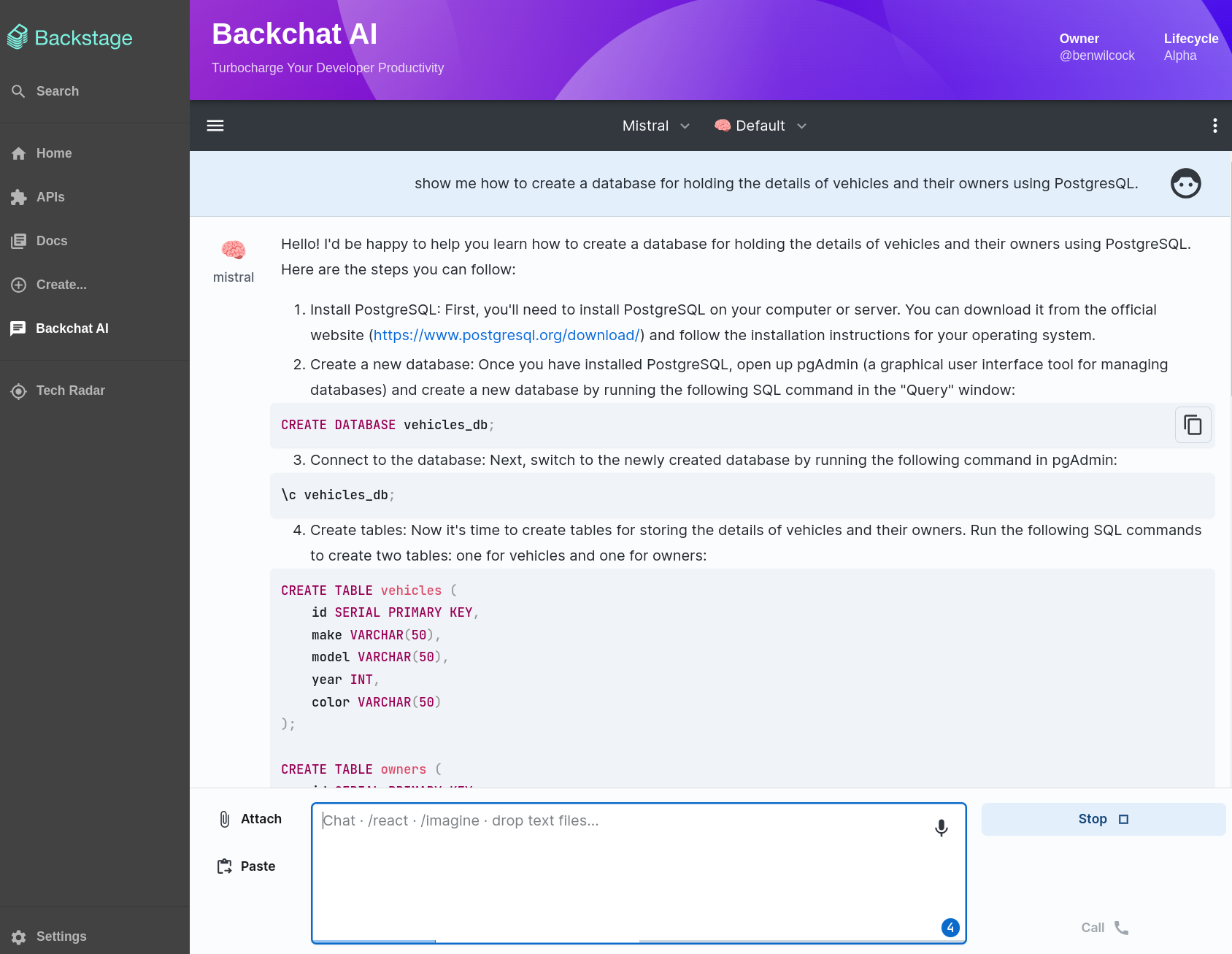 The Backchat plugin after integration with Ollama web UI