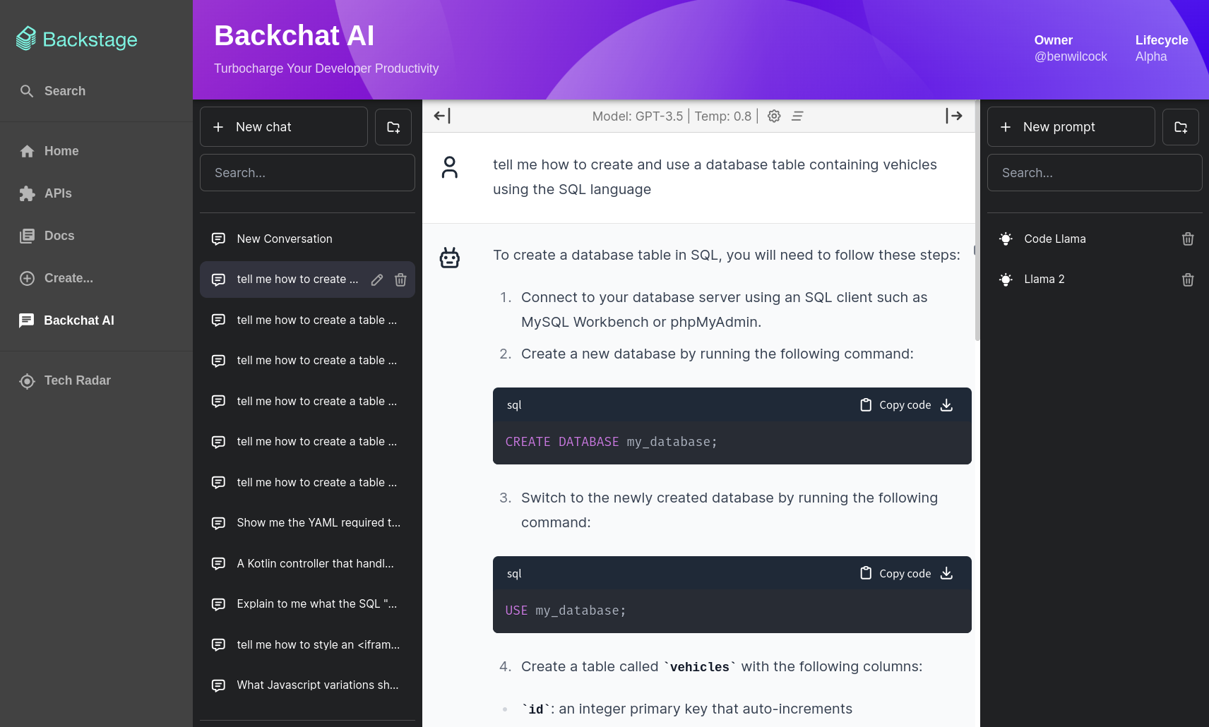 The Backchat plugin after integration with ChatbotUI