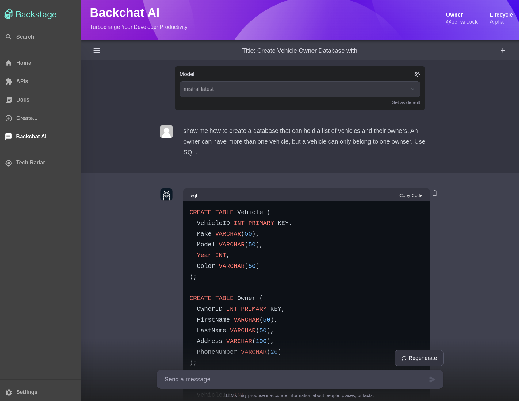 The Backchat plugin after integration with Ollama web UI