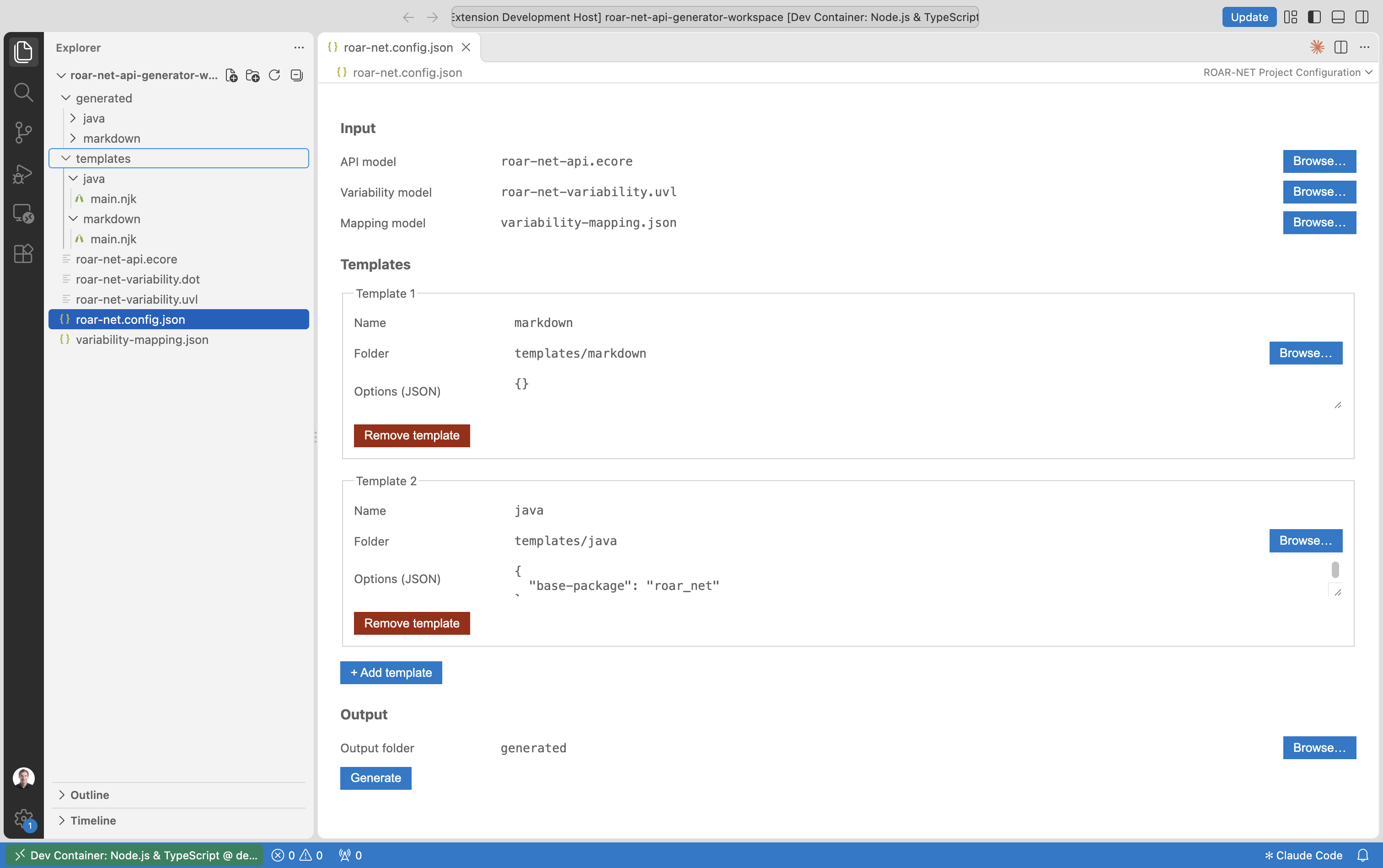 The project configuration editor
