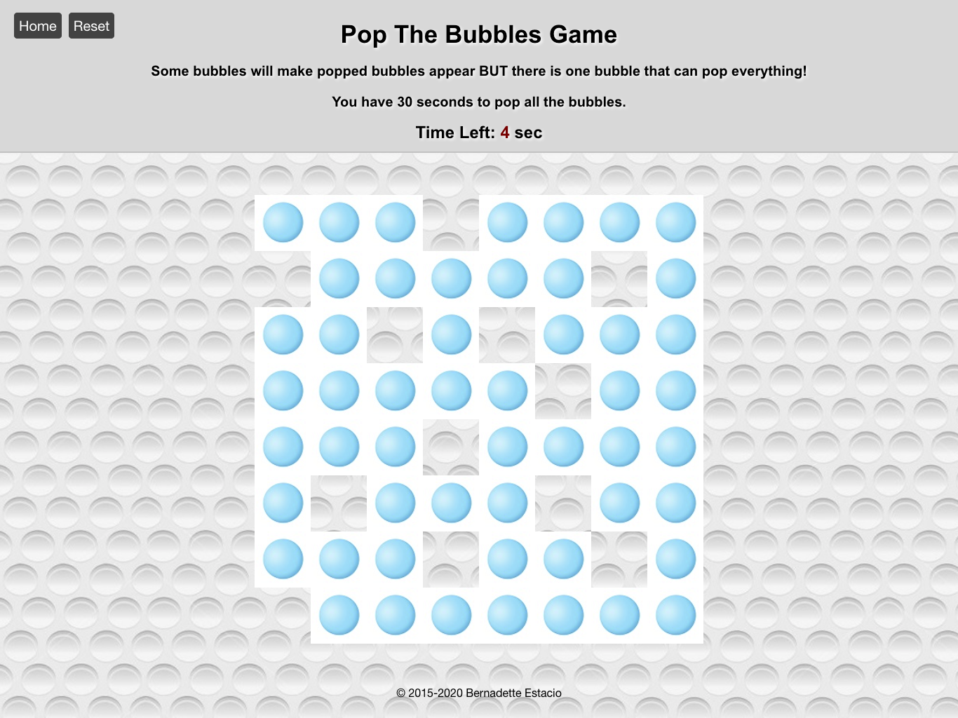 Pop The Bubbles Game Webpage