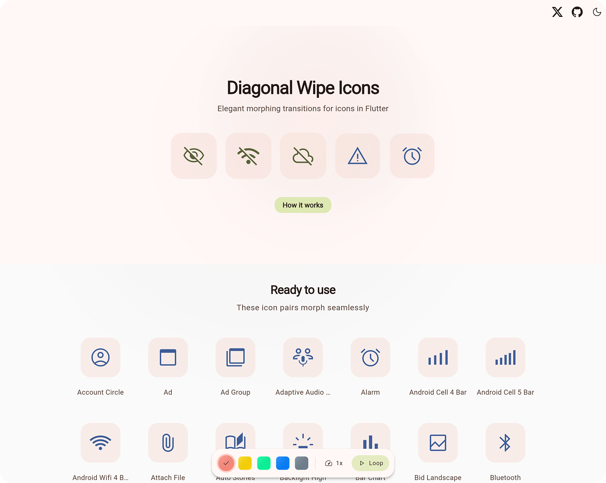 Diagonal wipe icon static preview