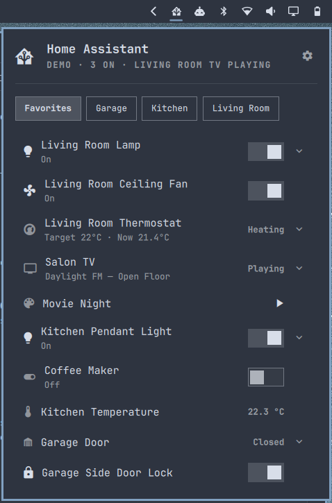 Panel in demo mode using the Nord theme