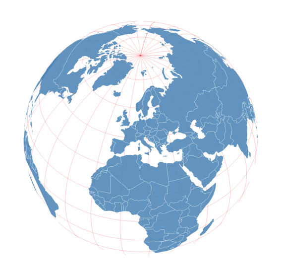 Worldmap projected in orthographic projection
