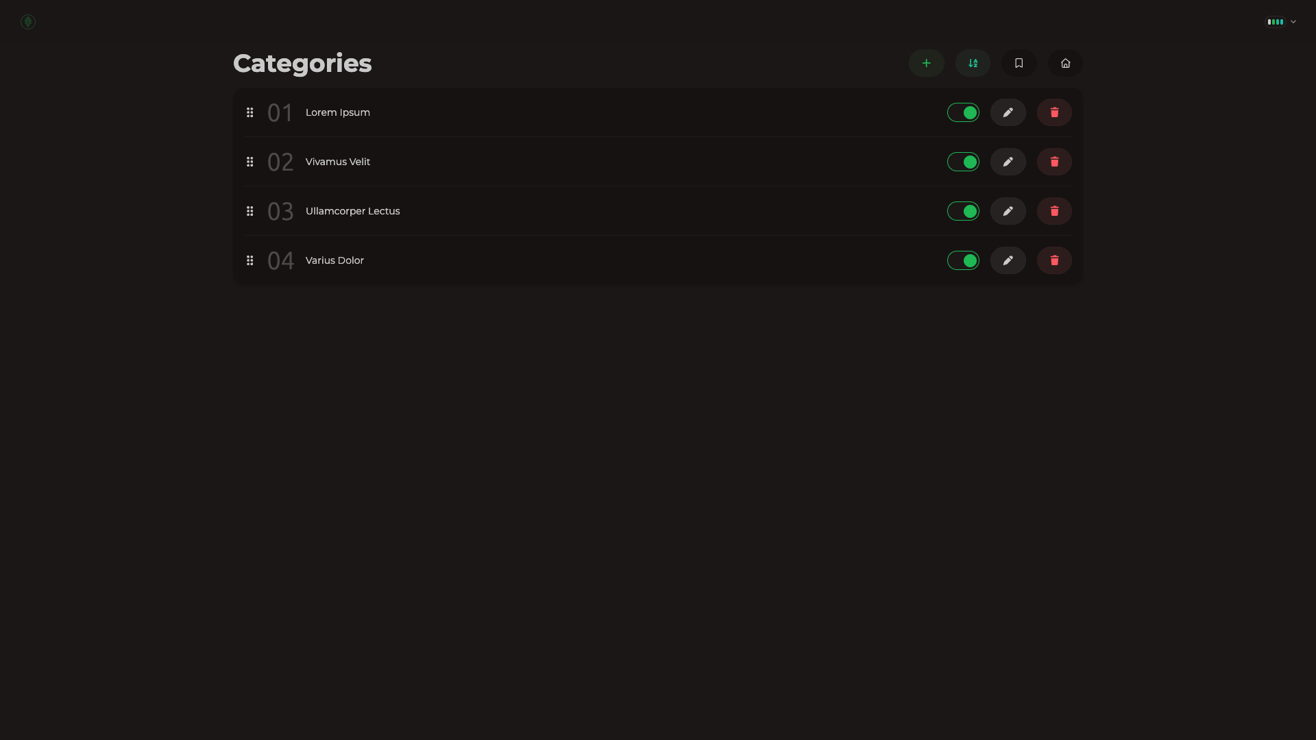 Categories Page