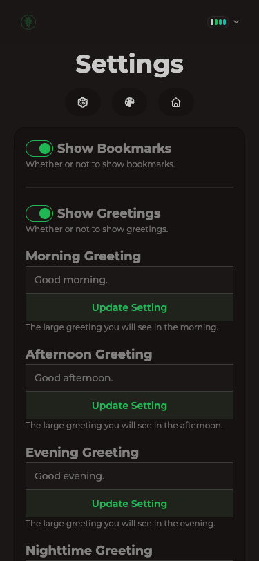 Settings Page