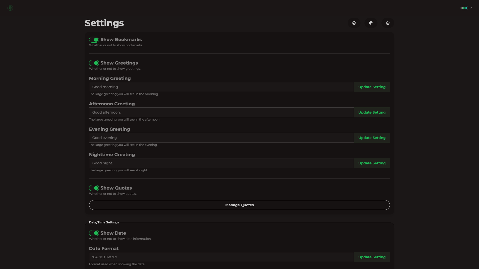Settings Page