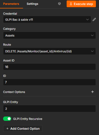 Node parameters panel: Category, Route, and the automatically generated fields