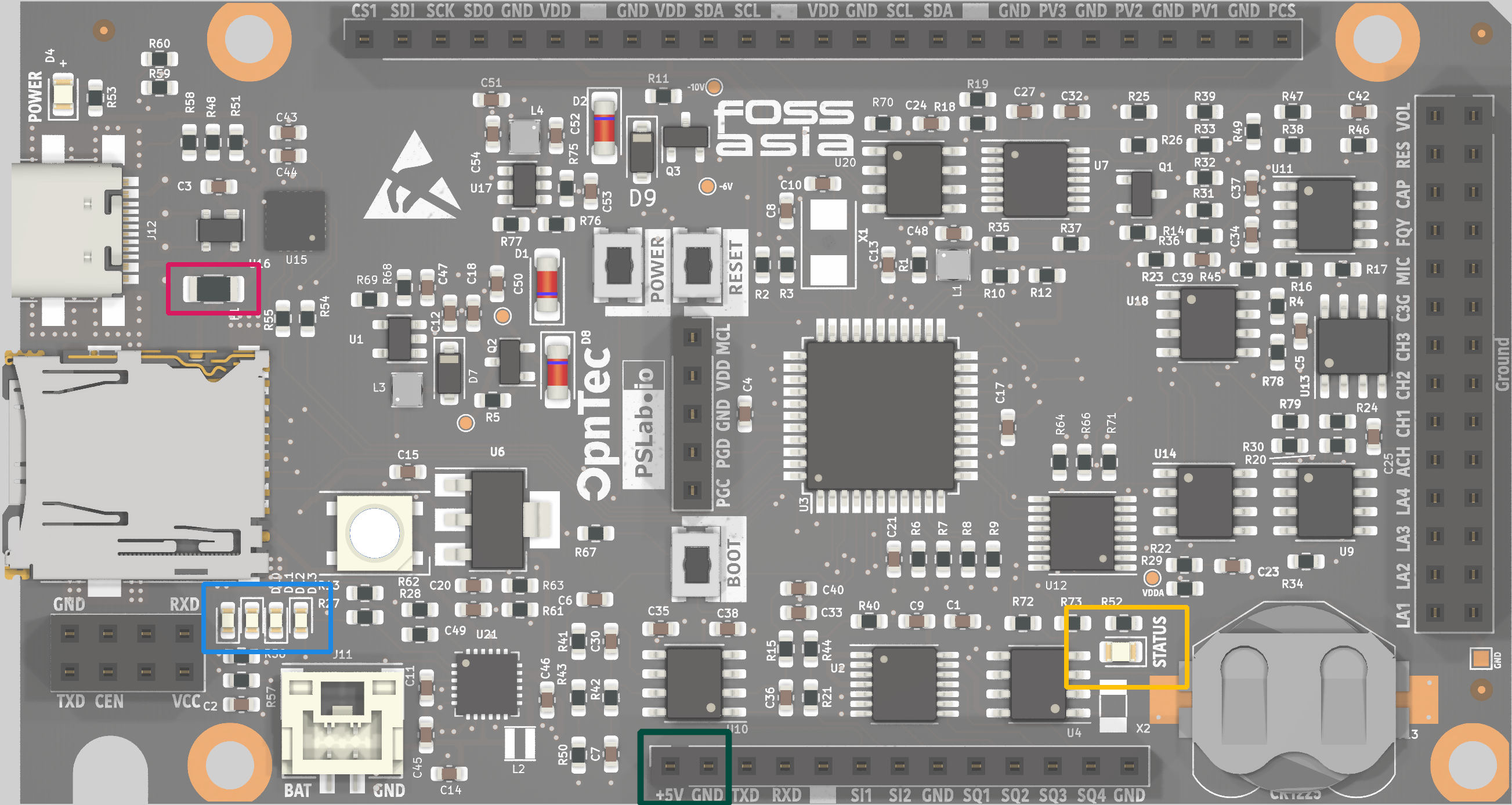 PSLab drawing with relevant parts highlighted