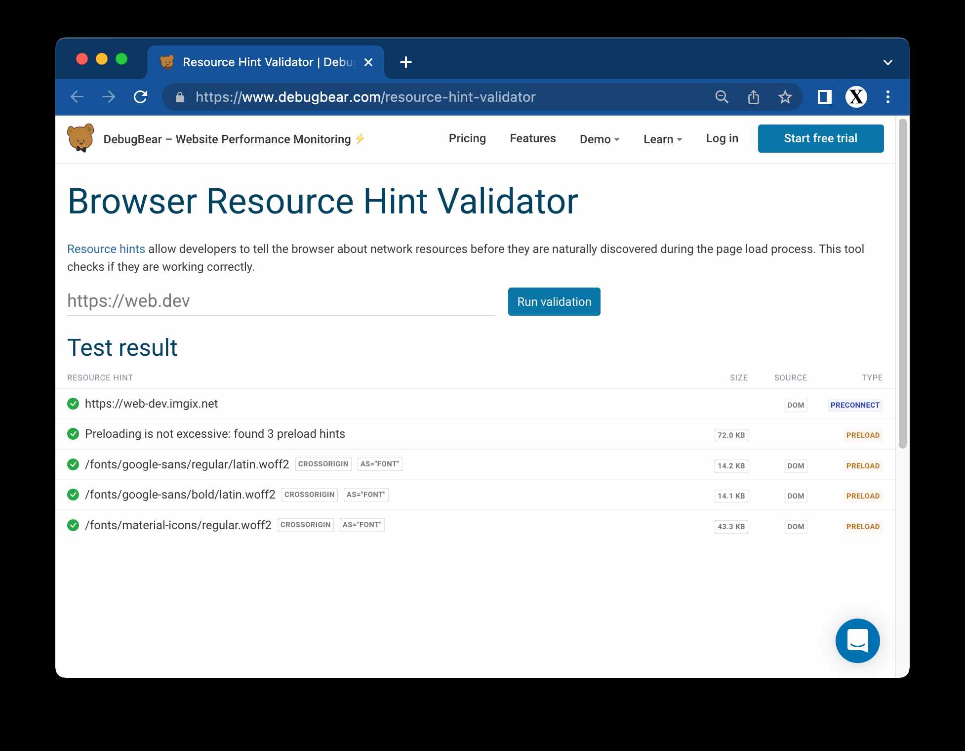 Browser Resource Hint Validator