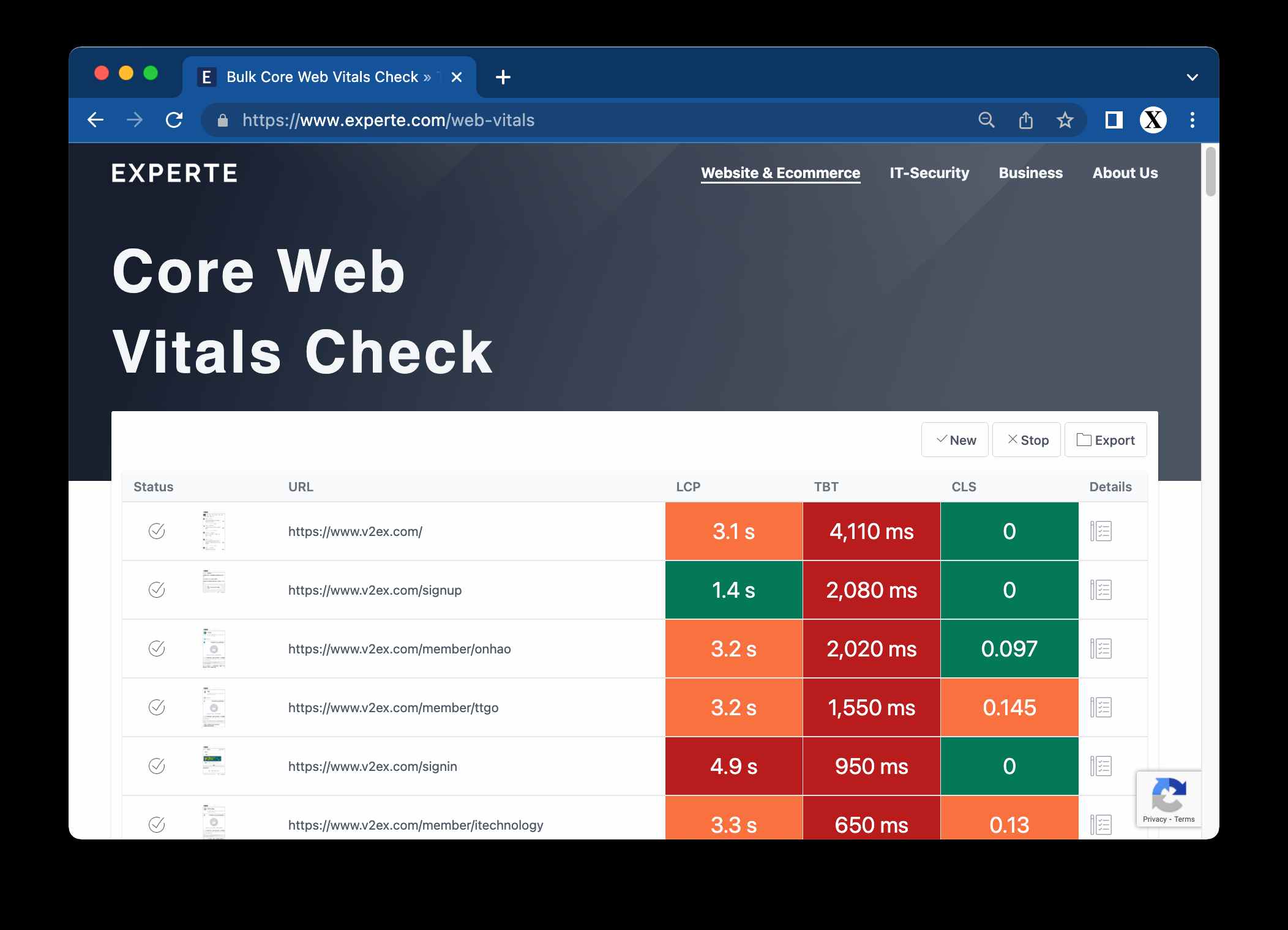 Bulk Core Web Vitals Check