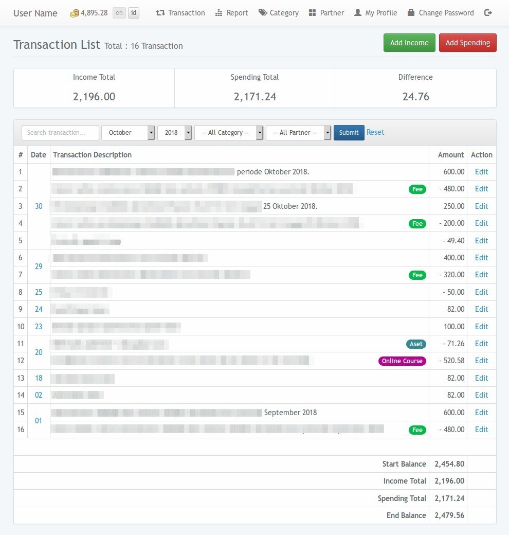 Dompet Monthly Transaction List