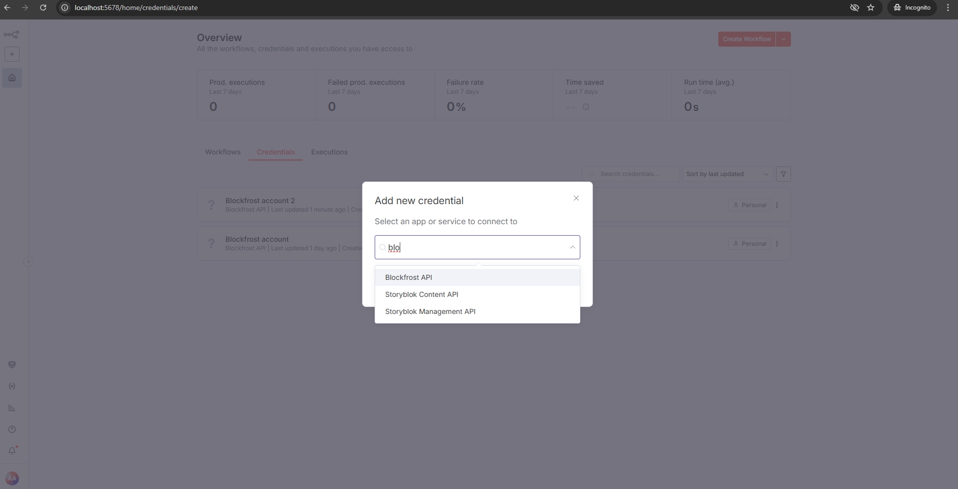 Blockfrost Credential Selection