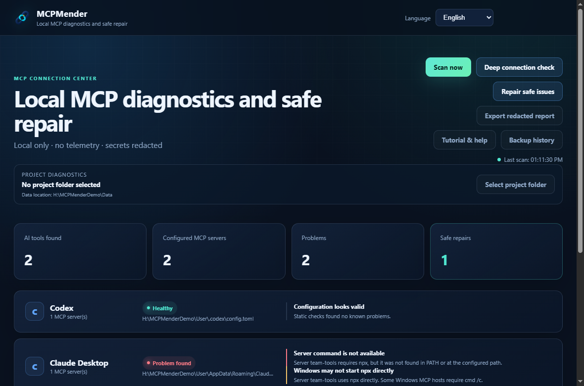 MCPMender English diagnostics
