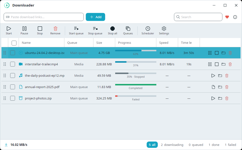 Downloader Desktop — a cross-platform GUI download manager powered by the Downloader engine