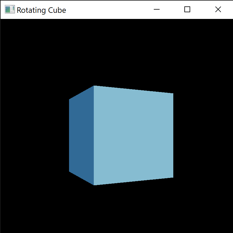 An OS window showing a cube in the middle of rotation.