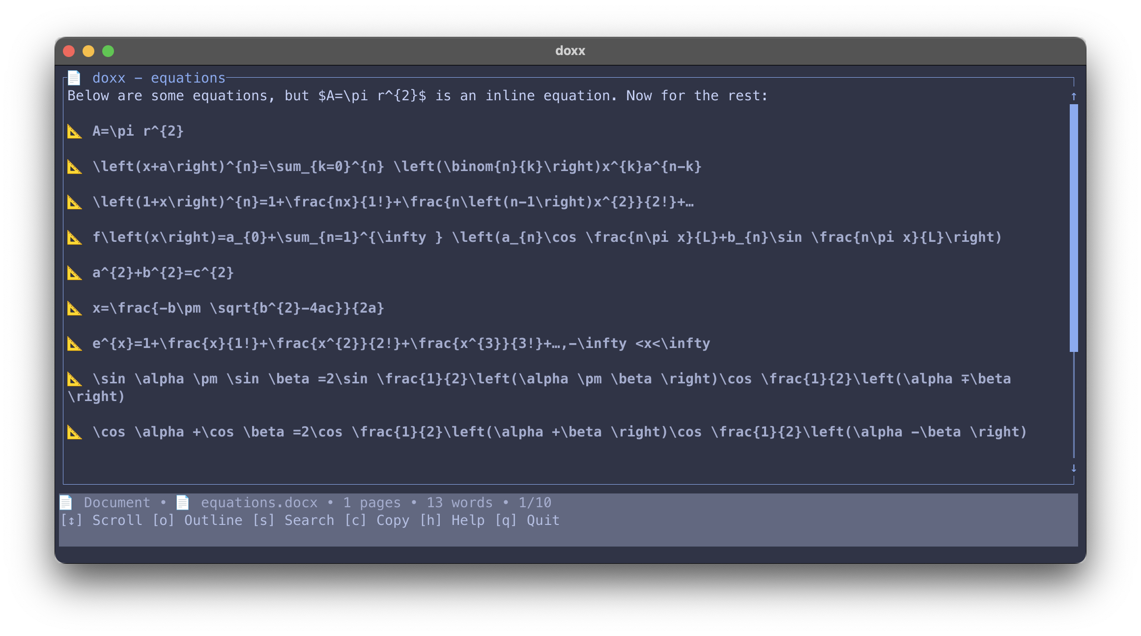 Equation support