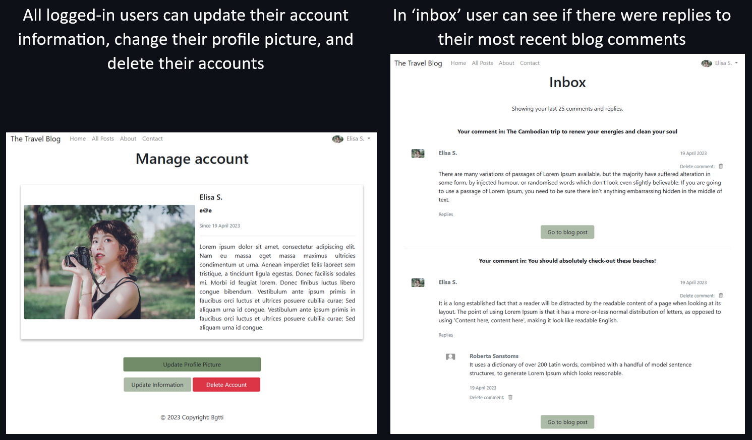 Preview of account management and inbox
