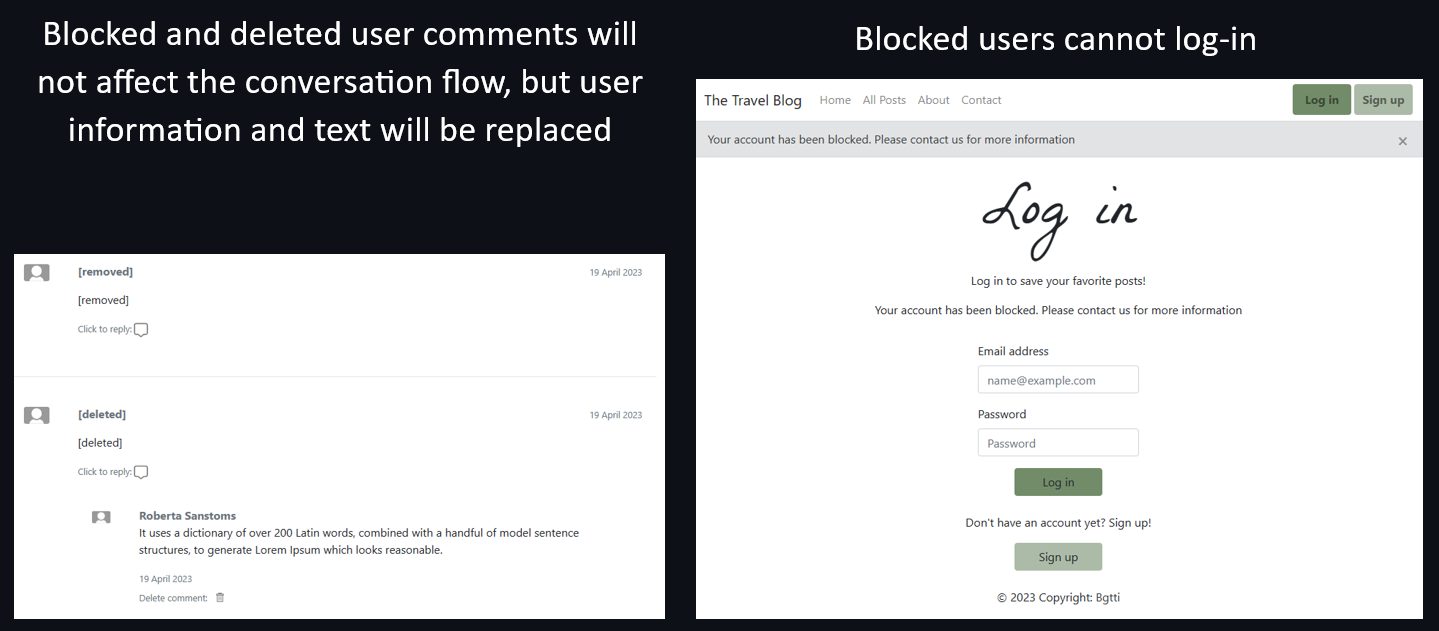 Preview of blocked account behaviour