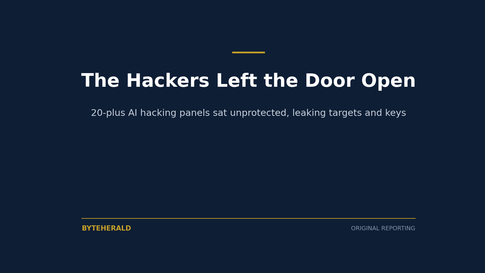 Editorial graphic: the headline The Hackers Left the Door Open, on AI hacking control panels left unprotected