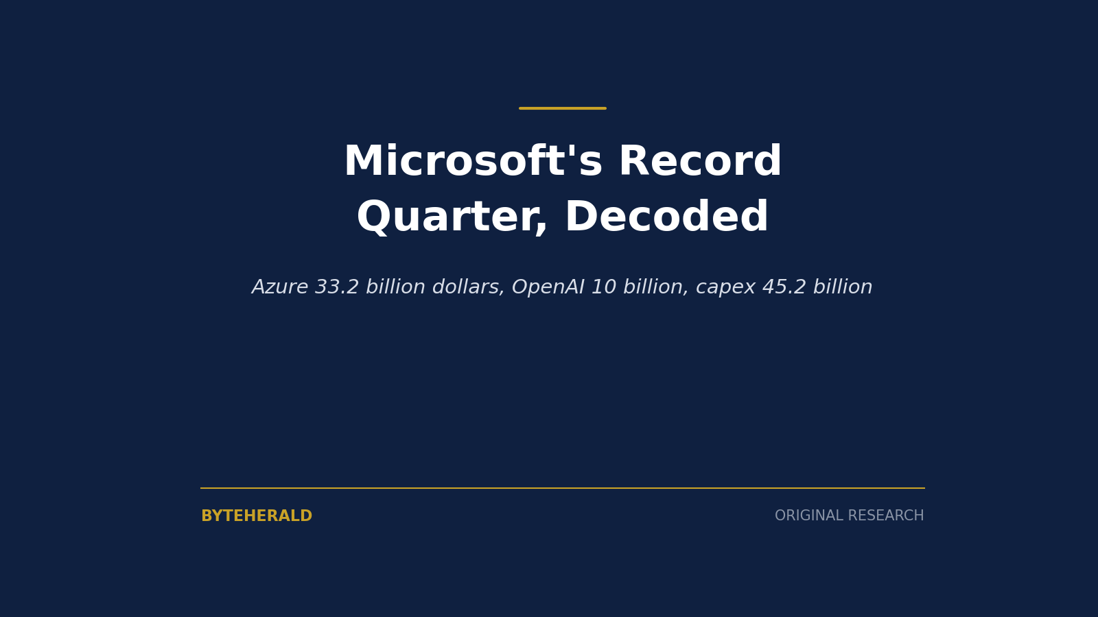 Editorial graphic: the headline Microsoft's Record Quarter, Decoded, on Azure 33.2 billion dollars, OpenAI 10 billion, capex 45.2 billion
