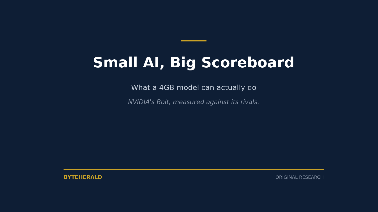Editorial graphic: the headline Small AI, Big Scoreboard, on what NVIDIA's 4GB Bolt model can actually do