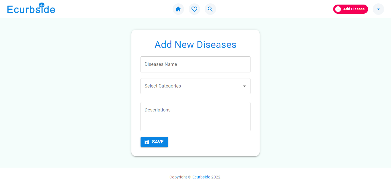 Add disease Page Screen Shot