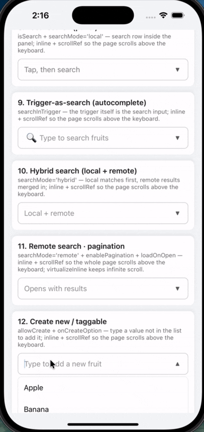 Create new option on iOS