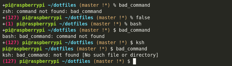 Exit status displayed in zsh, bash, and ksh