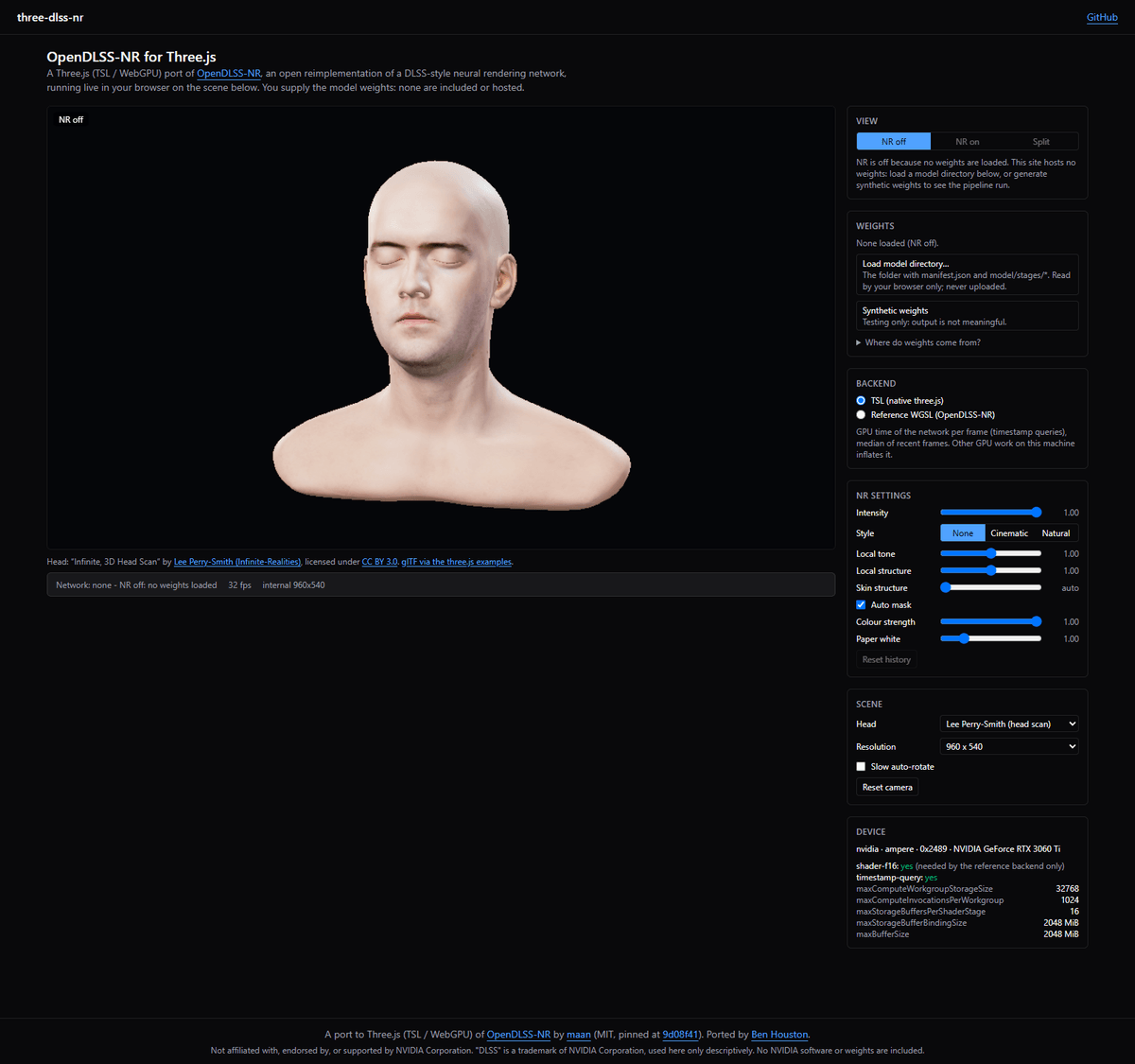 three-dlss-nr com Neural Rendering desligado no Three.js