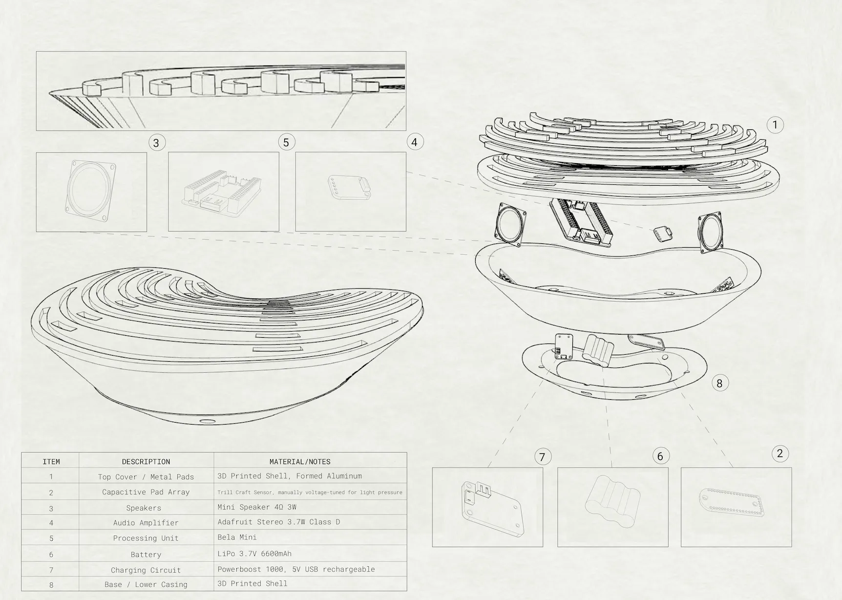 Reharp 2.0 exploded technical drawing