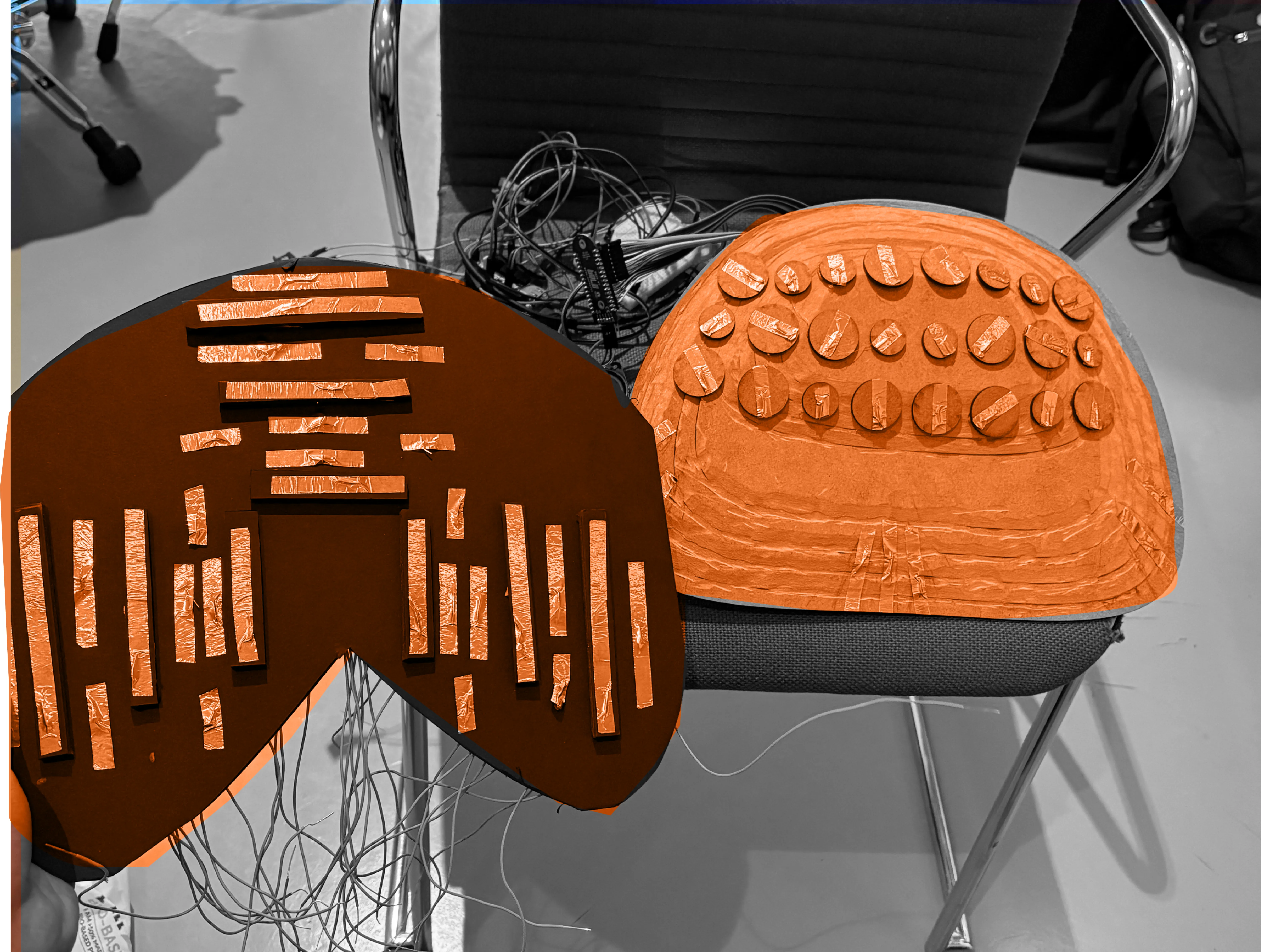 Early physical prototypes with copper tape sensors