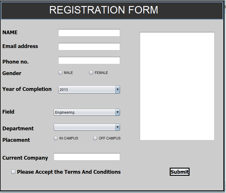 Registration screen