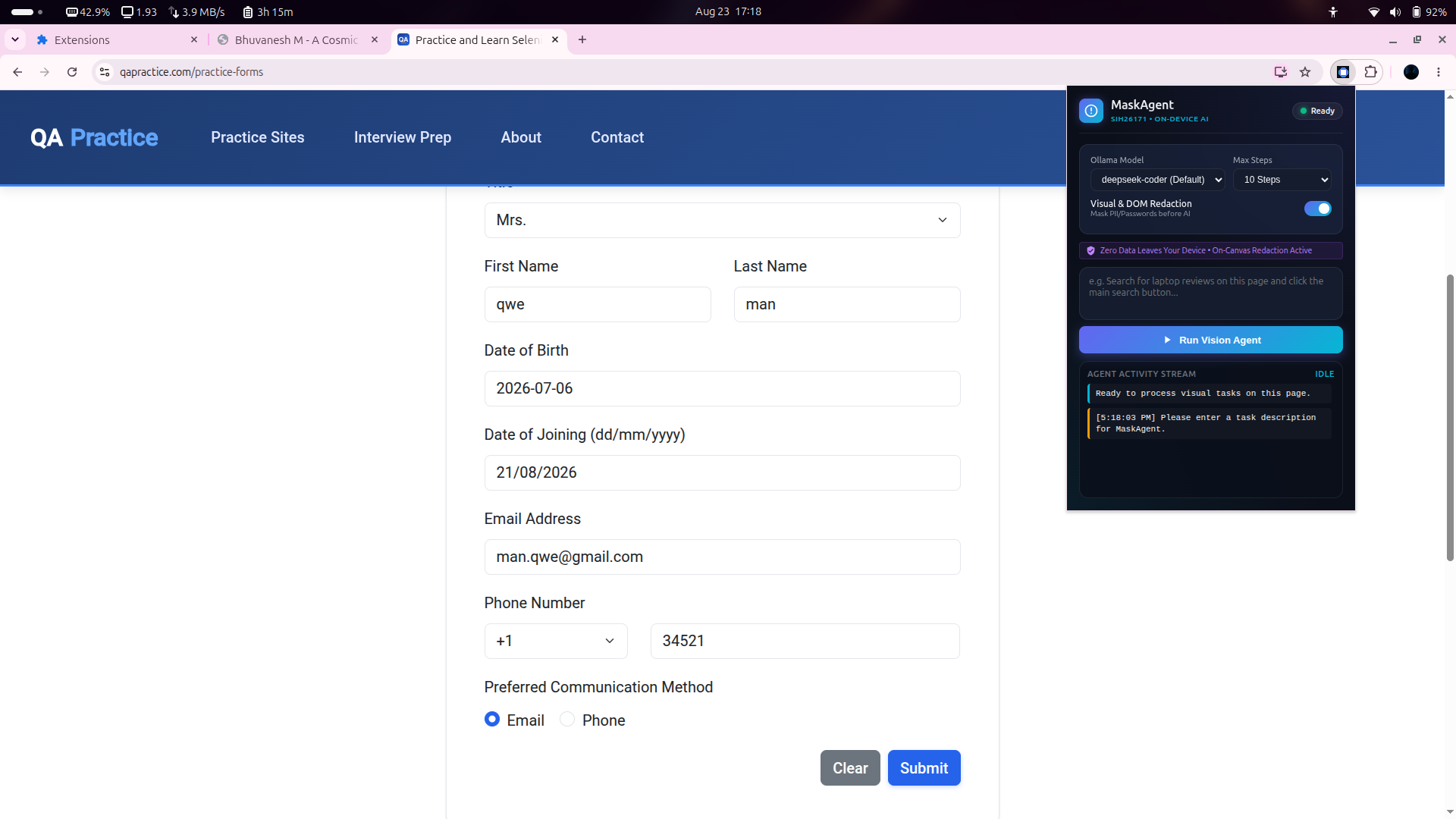 MaskAgent agent activity stream
