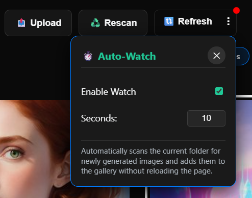 Auto-Watch popup with Enable Watch toggle and 10 second interval