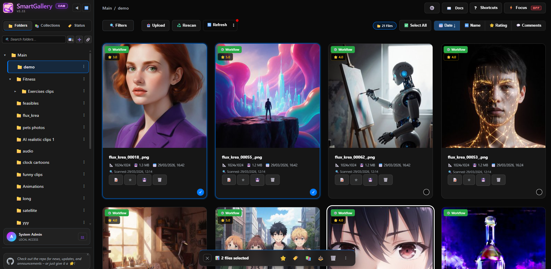 SmartGallery Main Workspace — grid view with batch selection bar active