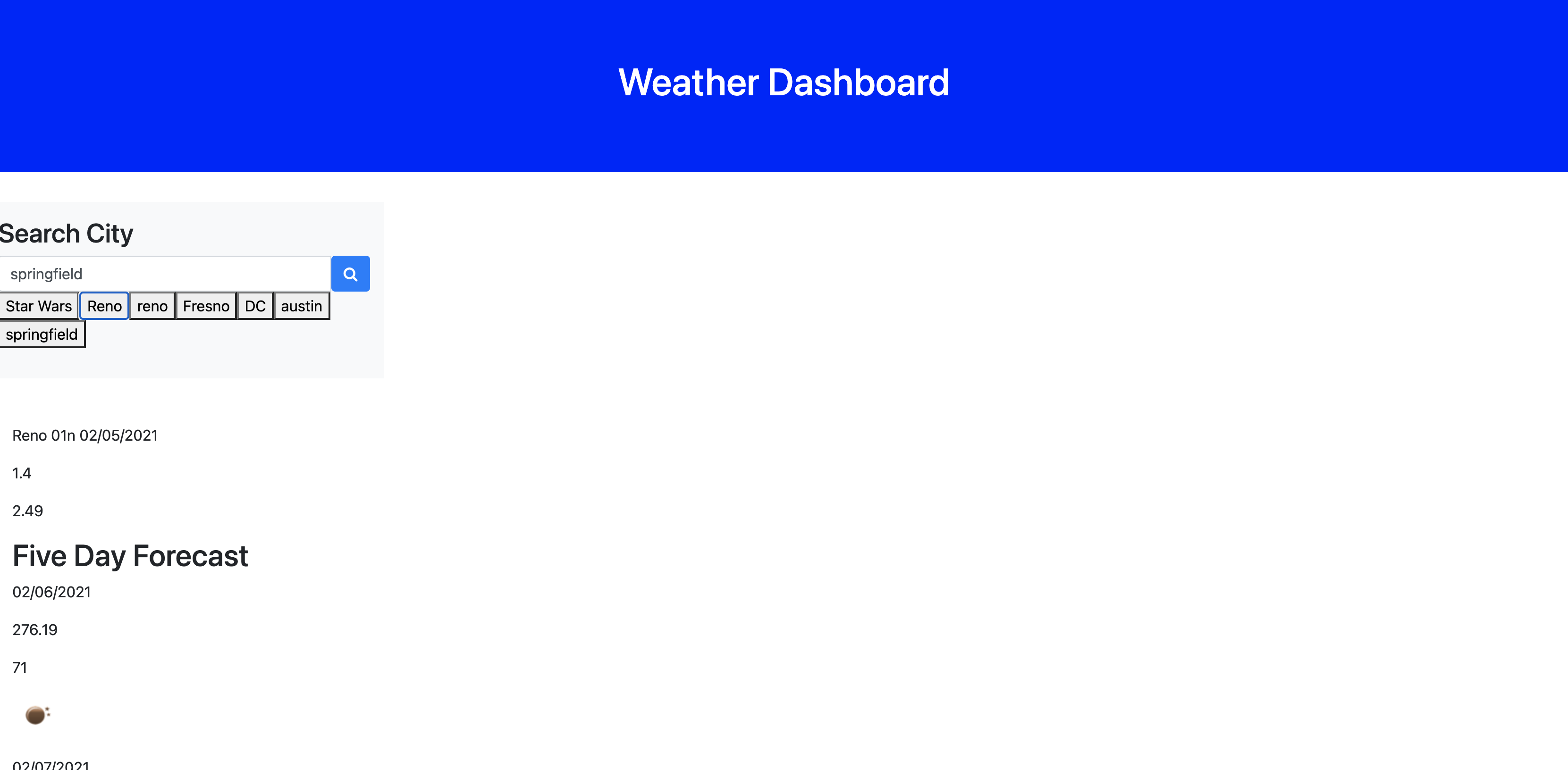 Weather Dashboard Screenshot