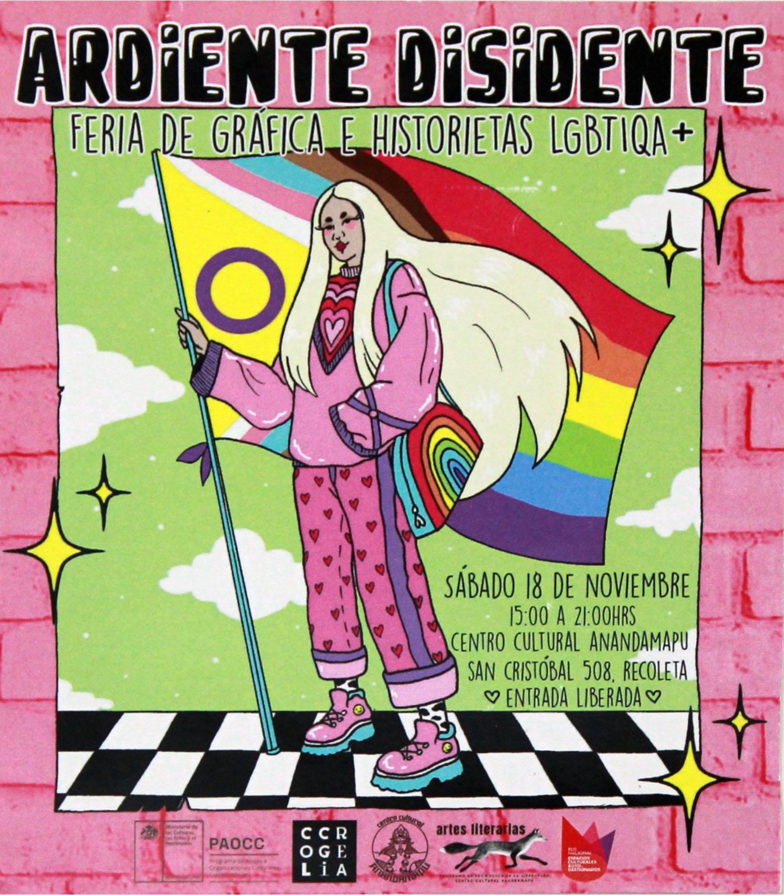 Portada de ARDIENTE DISIDENTE. Feria de gráfica e historietas LGBTQA+