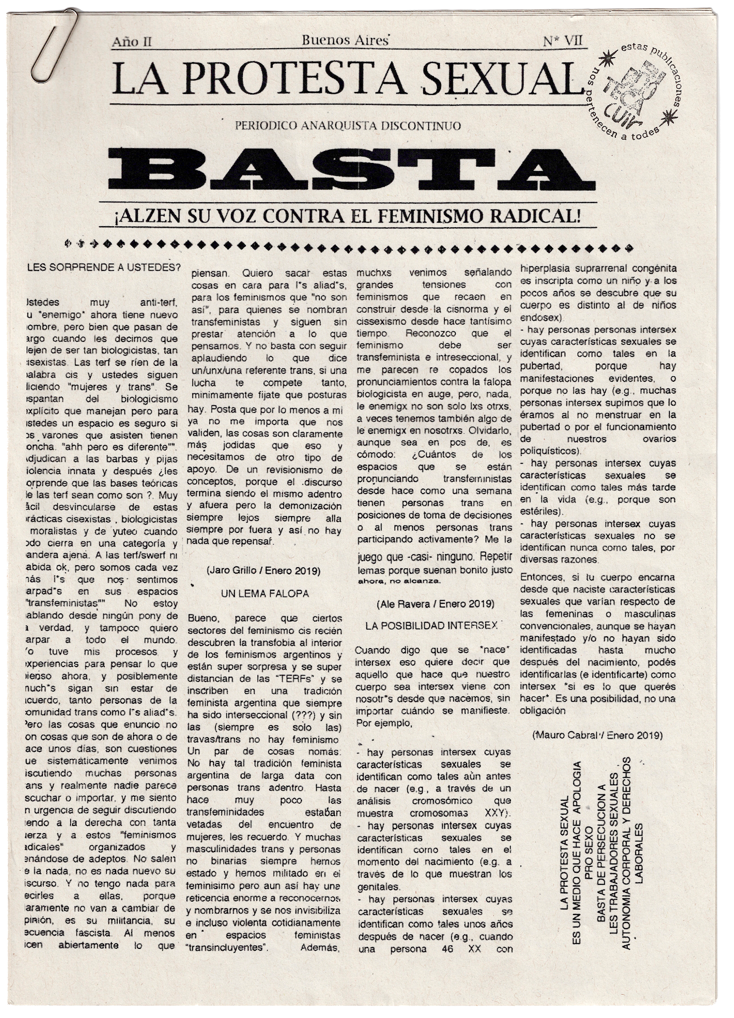 Portada de La protesta sexual N VII Año II