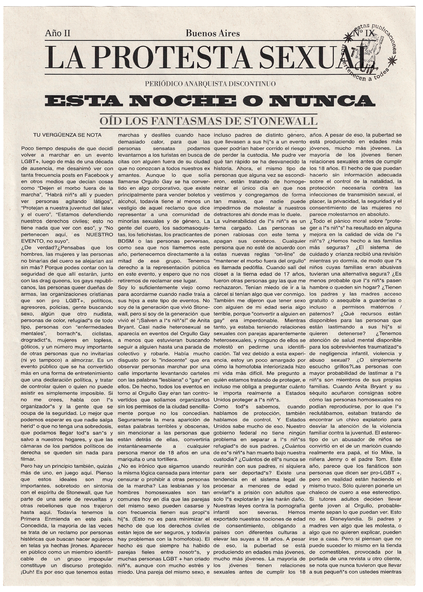 Portada de La protesta sexual N IX Año II