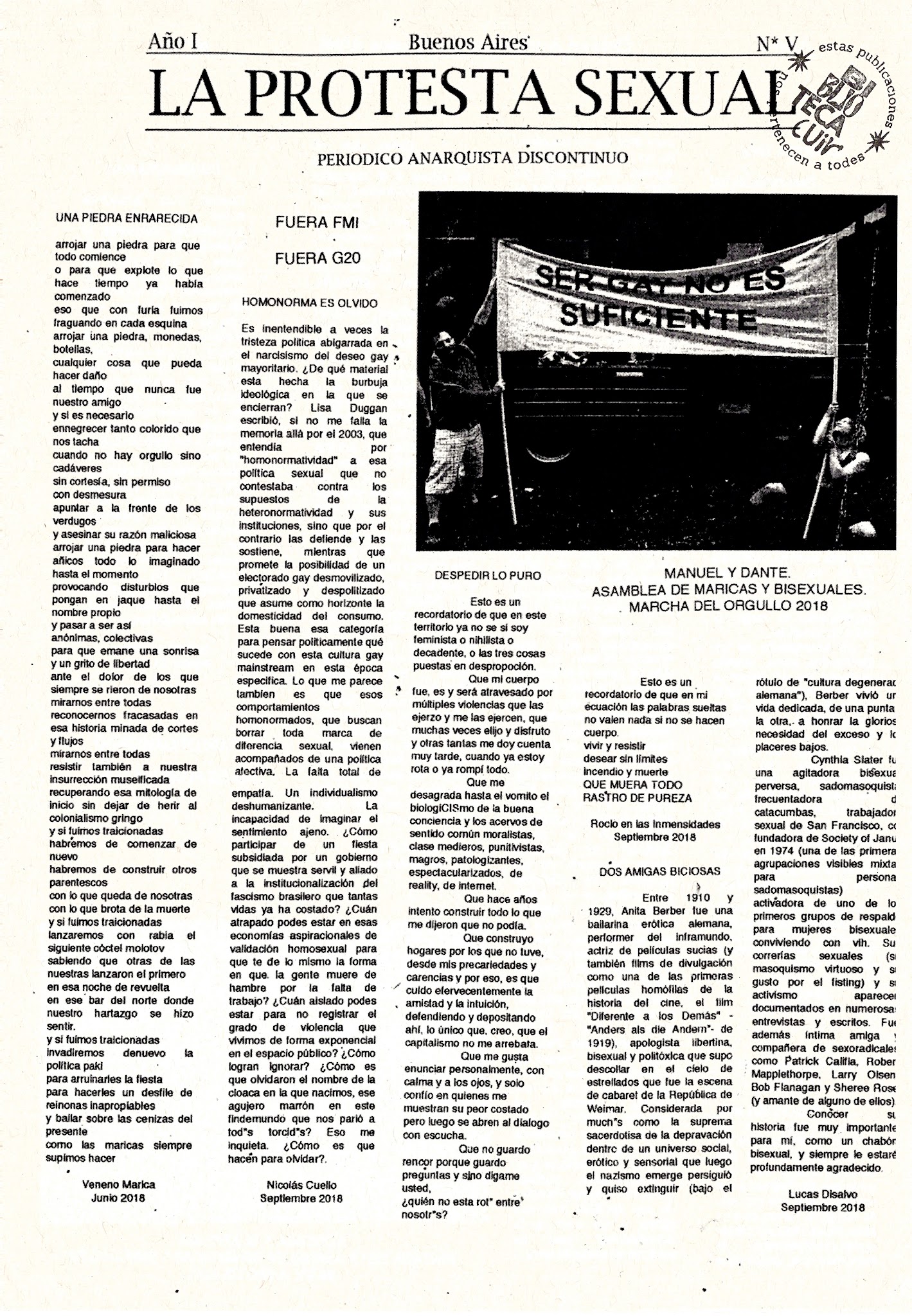 Portada de La protesta sexual N V Año I