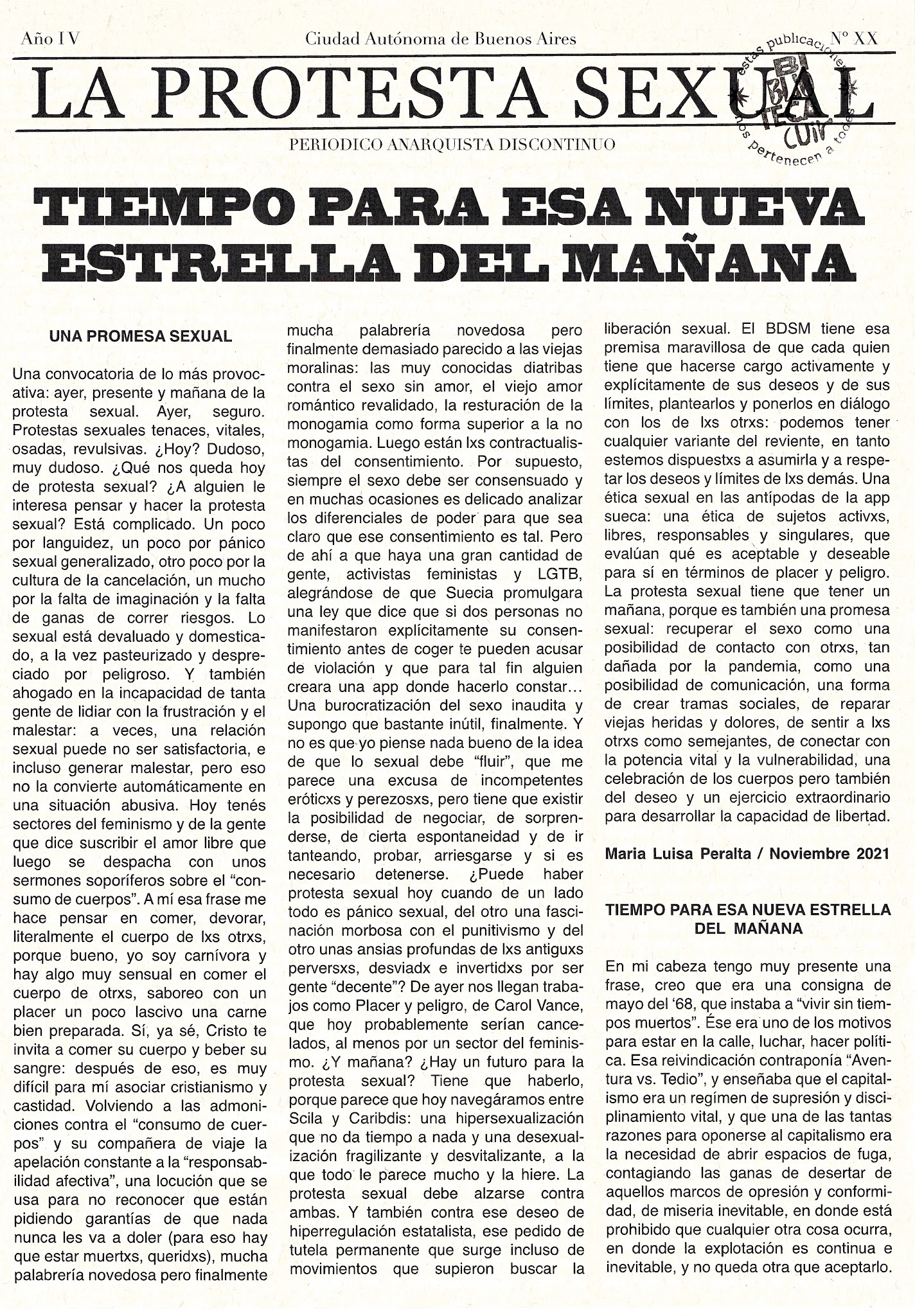 Portada de La protesta sexual N XX Año IV