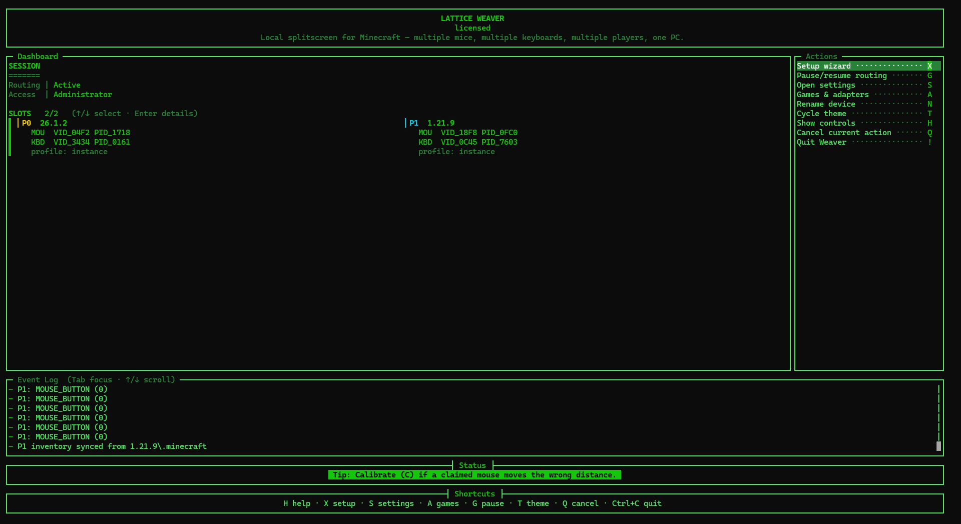 Lattice Weaver dashboard