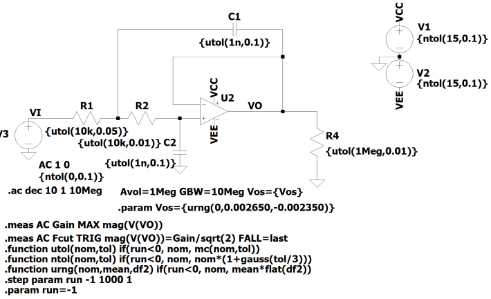 Sallen-Key Amplifier with Montecarlo