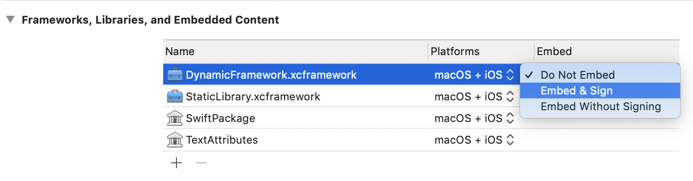 Embed & sign .xcframework