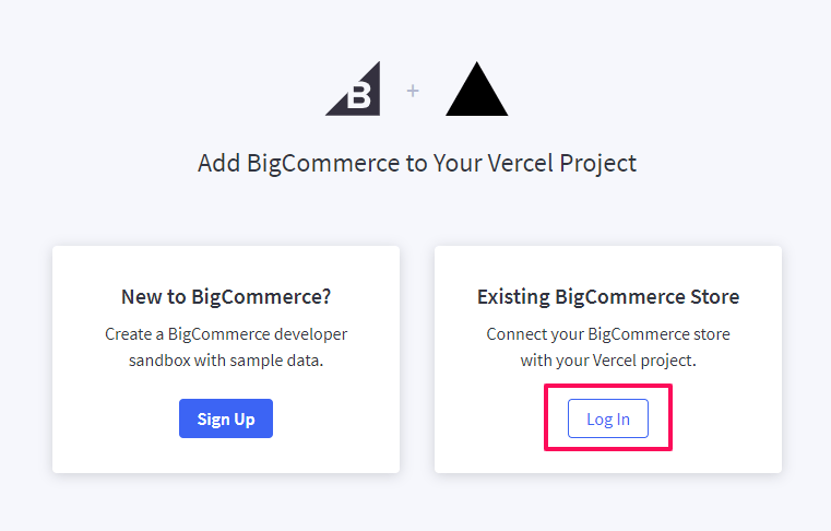 Existing BigCommerce store log in button