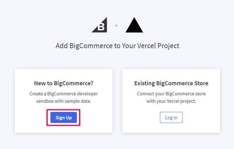 Sign up for BigCommerce store button
